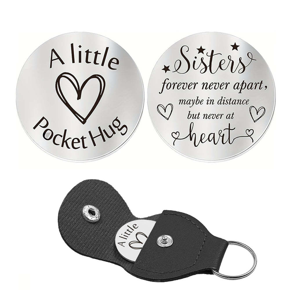 Pocket Hug Token with Leather Keychain Gifts for Friend Son Daughter Brother Sister