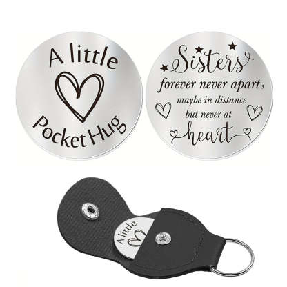 Pocket Hug Token with Leather Keychain Gifts for Friend Son Daughter Brother Sister