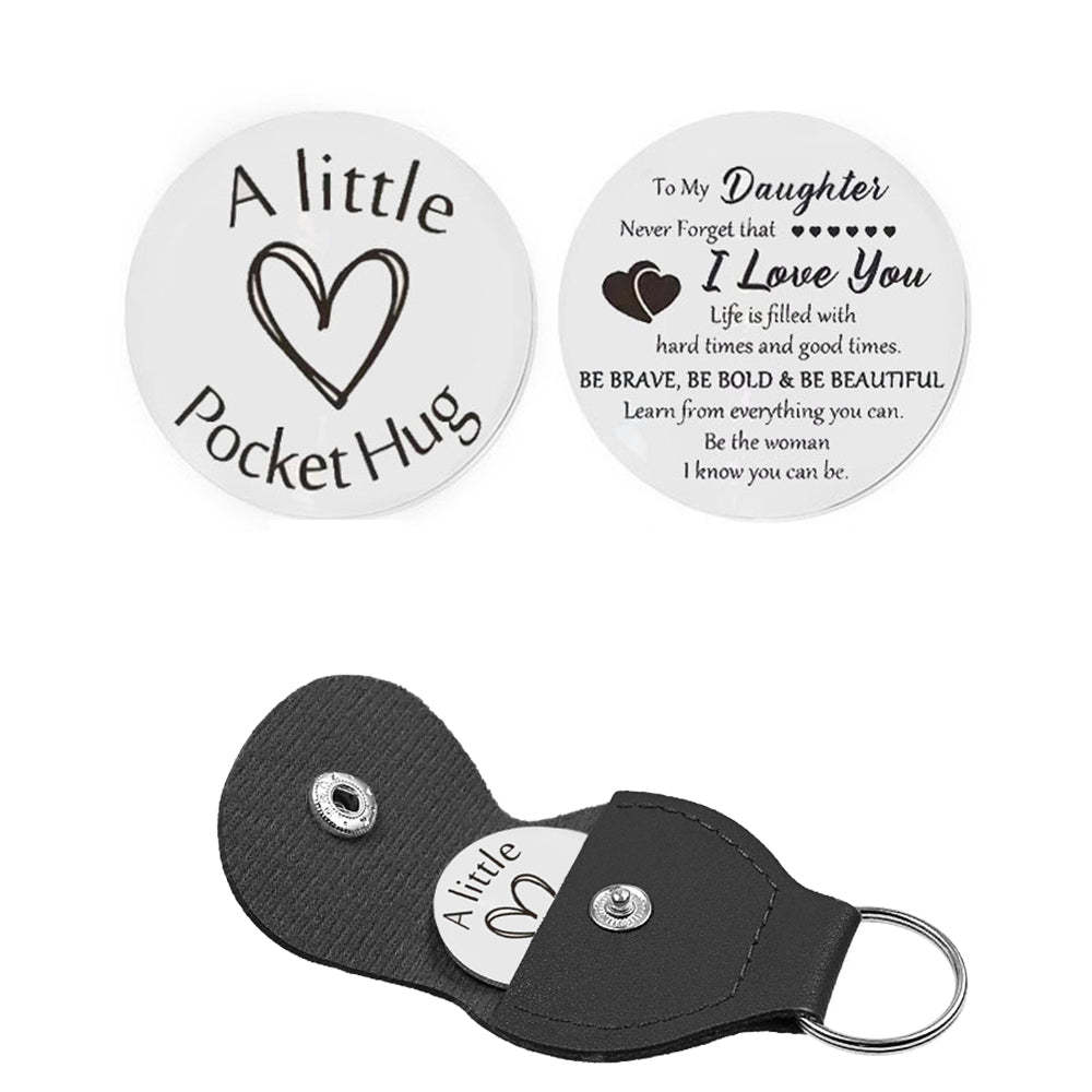 Pocket Hug Token with Leather Keychain Gifts for Friend Son Daughter Brother Sister