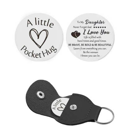 Pocket Hug Token with Leather Keychain Gifts for Friend Son Daughter Brother Sister