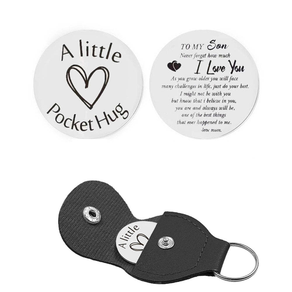 Pocket Hug Token with Leather Keychain Gifts for Friend Son Daughter Brother Sister
