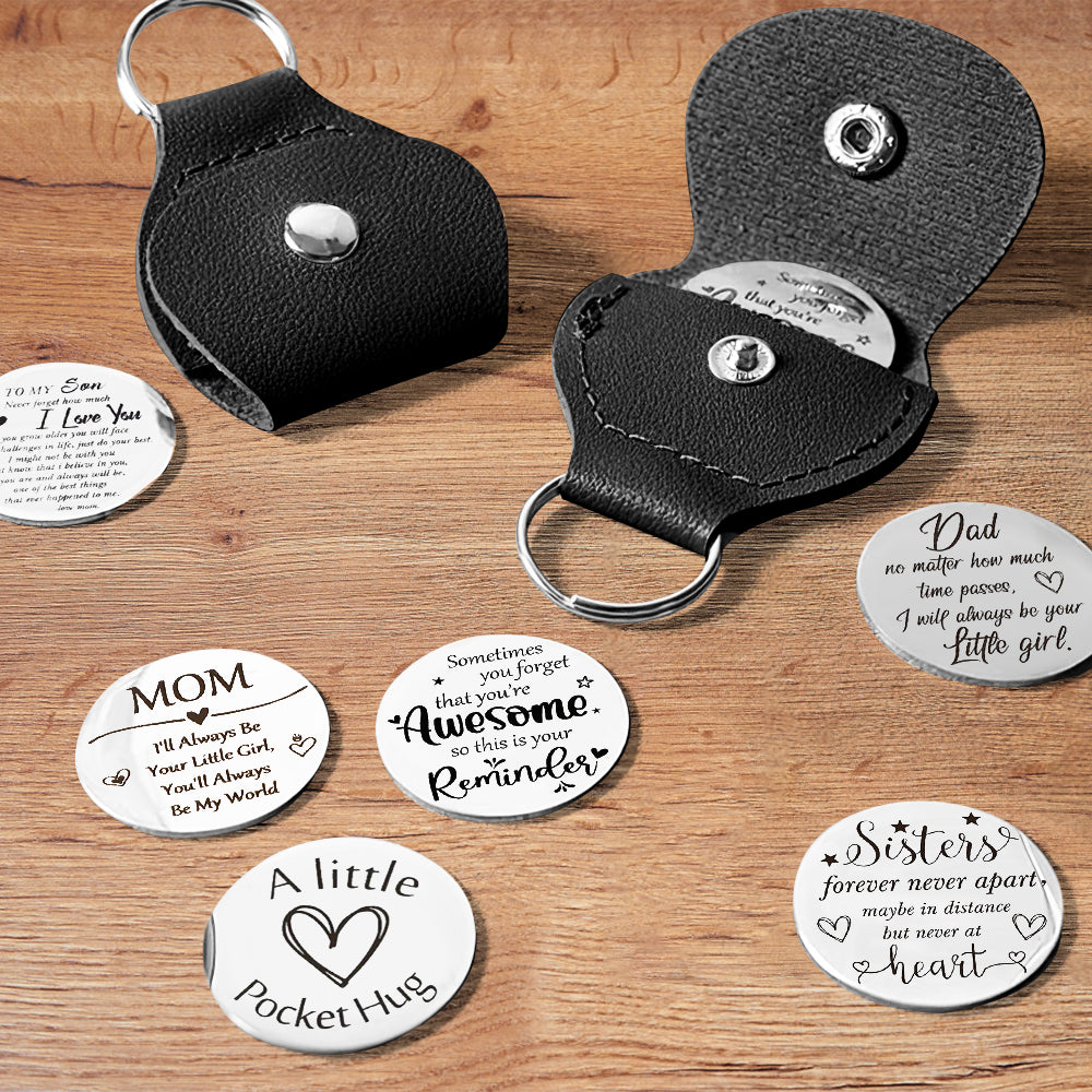 Pocket Hug Token with Leather Keychain Gifts for Friend Son Daughter Brother Sister