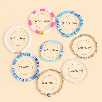 Preppy Bracelets Set Soft Clay Bohemian Layering Bracelets Jewelry for Her