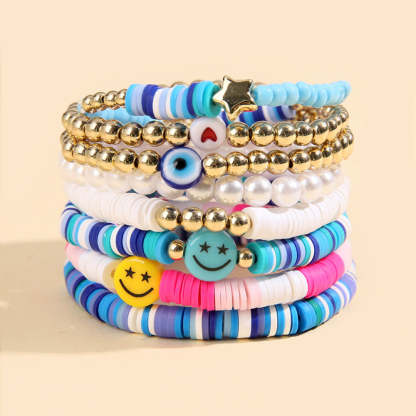 Preppy Bracelets Set Soft Clay Bohemian Layering Bracelets Jewelry for Her