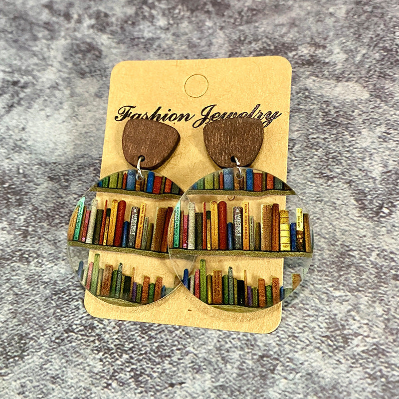 Cat Dog Book Earrings Funny Acrylic Bookshelf Earring Jewelry for Book Lover Gifts