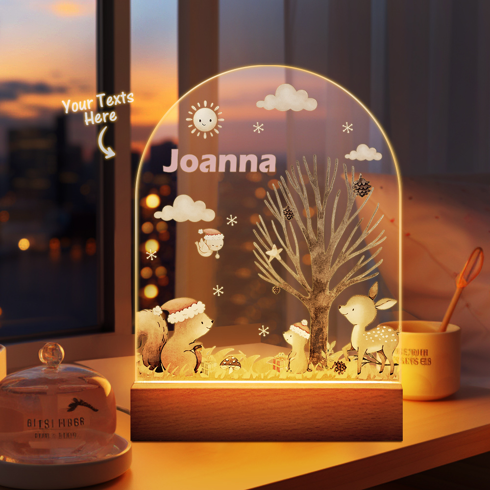 Custom Name Christmas Tree Personalized Santa Elk Night Light Bedroom Christmas Gift 3D Room Decor Night Light Desk Lamp Night Light Gift