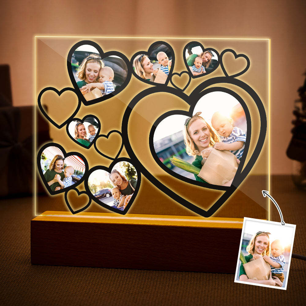 Love Heart Custom Photo Black Lamp Multiphotos Night Light