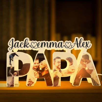 Custom Papa Photo Name Light Personalized Acrylic Family Name Lamp Desk Decoration Gift for Father