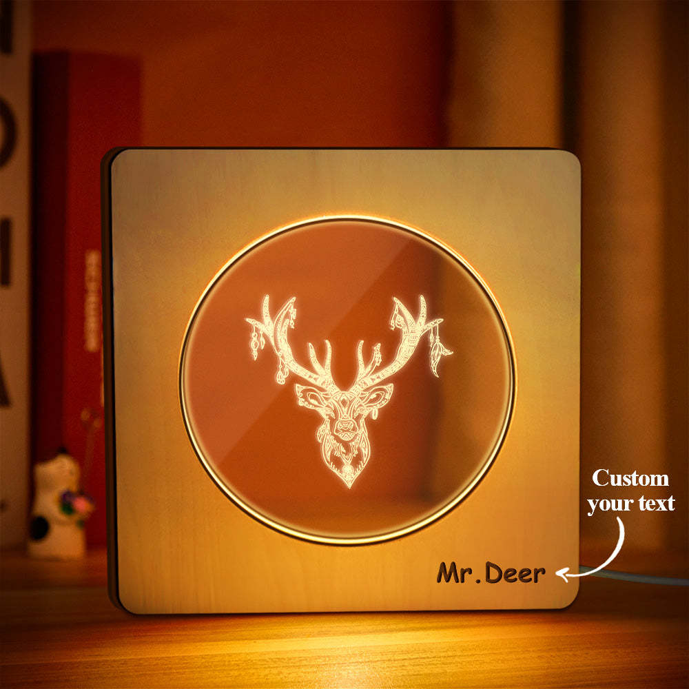 Custom Engraved Night Light Personalized Deer Wooden Frame Lamp Gift