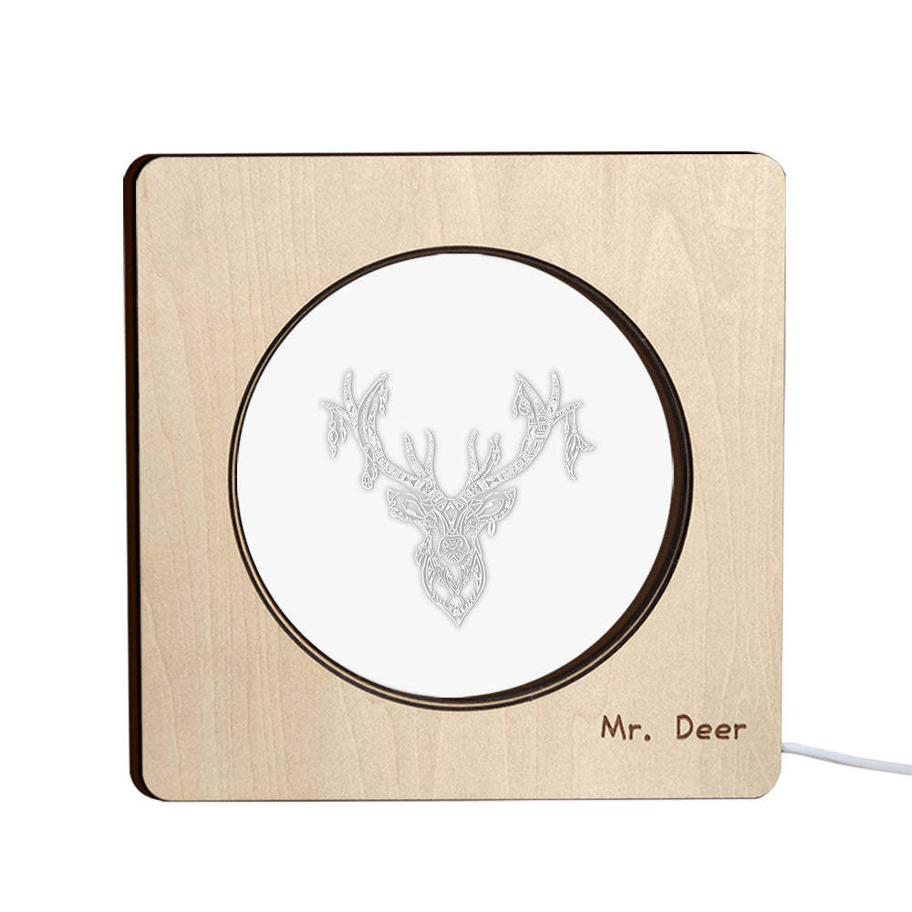 Custom Engraved Night Light Personalized Deer Wooden Frame Lamp Gift