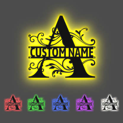 Custom Monogram Name Signs Metal Wall Art LED Lights Home Decor Gift