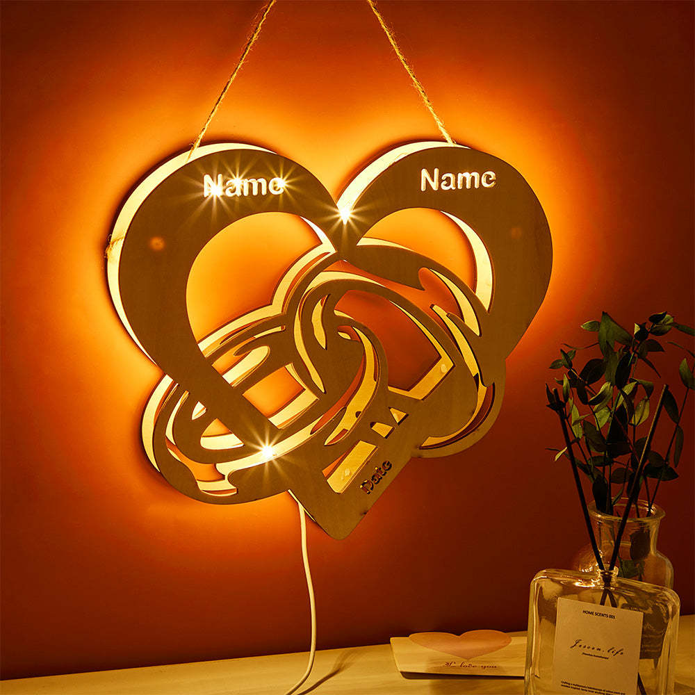 Personalized Night Light with Name and Date Wedding Rings Infinity Wooden Lamp for Couples