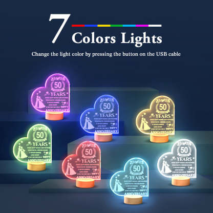 Personalised Night Light Heart Shaped Acrylic Lamp Anniversary Wedding Gifts for Him or Her