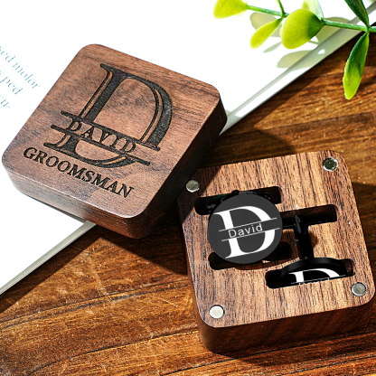 Personalized Engraved Cufflinks Set with Wooden Box Wedding Gift for Men Groomsmen