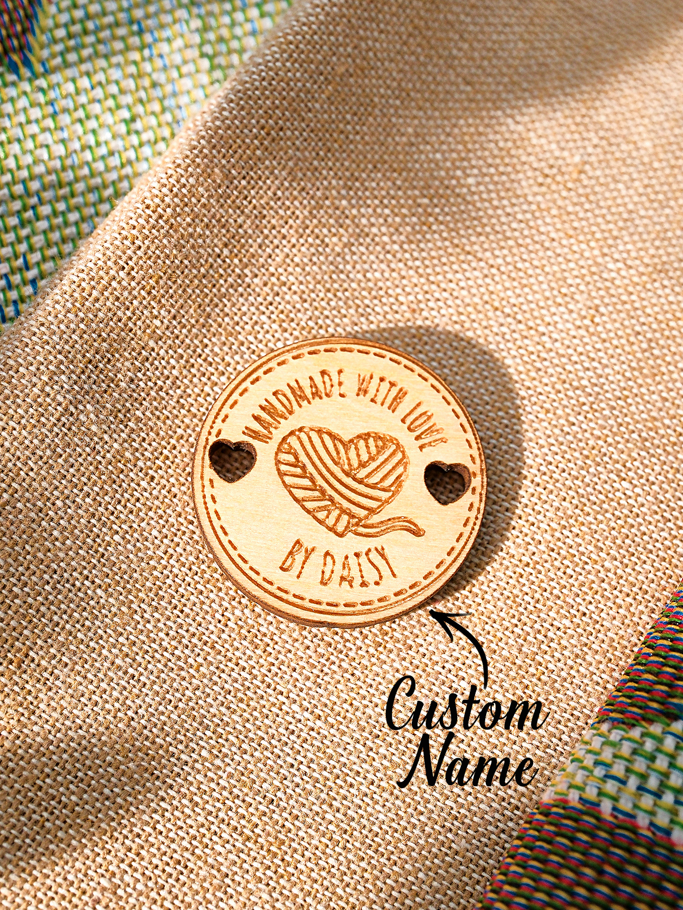 Personalized Handmade with Love Wooden Buttons Set of 15 Clothing Labels Gift for Mother Grandma Knitting Crocheting Lovers