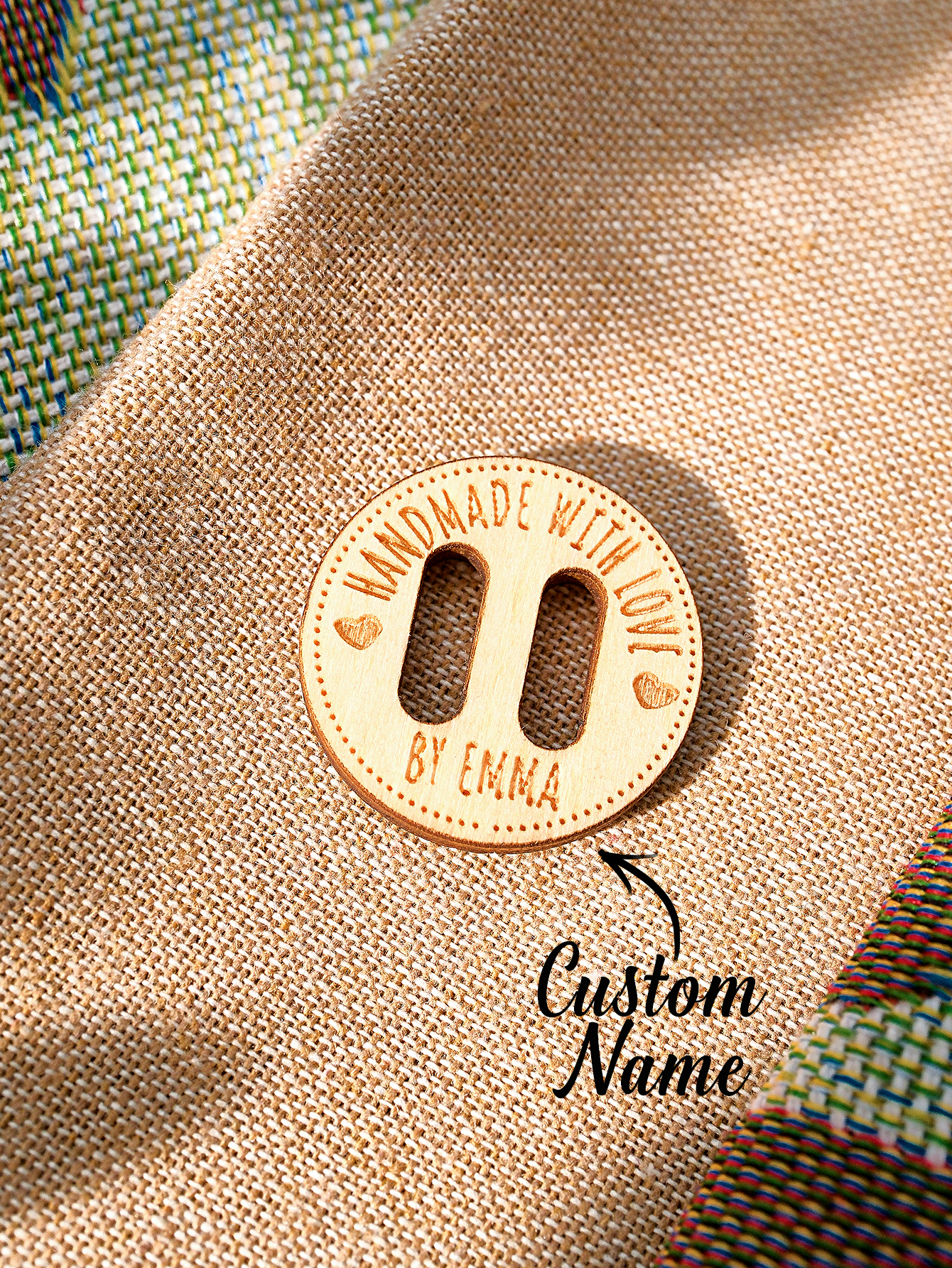 Personalized Handmade with Love Wooden Buttons Set of 15 Clothing Labels Gift for Mother Grandma Knitting Crocheting Lovers