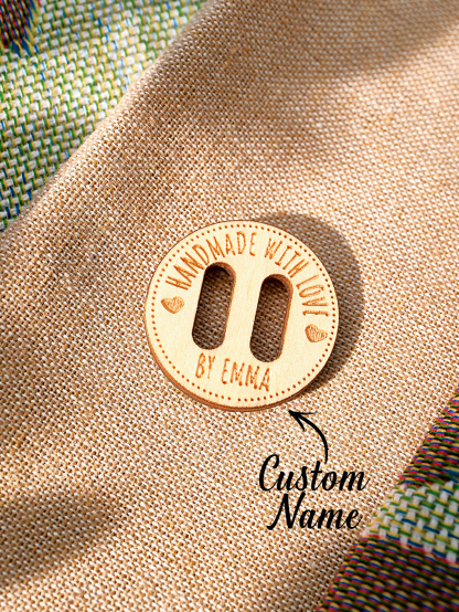 Personalized Handmade with Love Wooden Buttons Set of 15 Clothing Labels Gift for Mother Grandma Knitting Crocheting Lovers