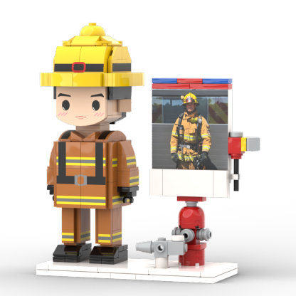 Full Body Customized 1 Person Brick Figures with Photo Firemen Theme Gift Birthday Gift Valentines Gift Father's Day Gift for Firefighter