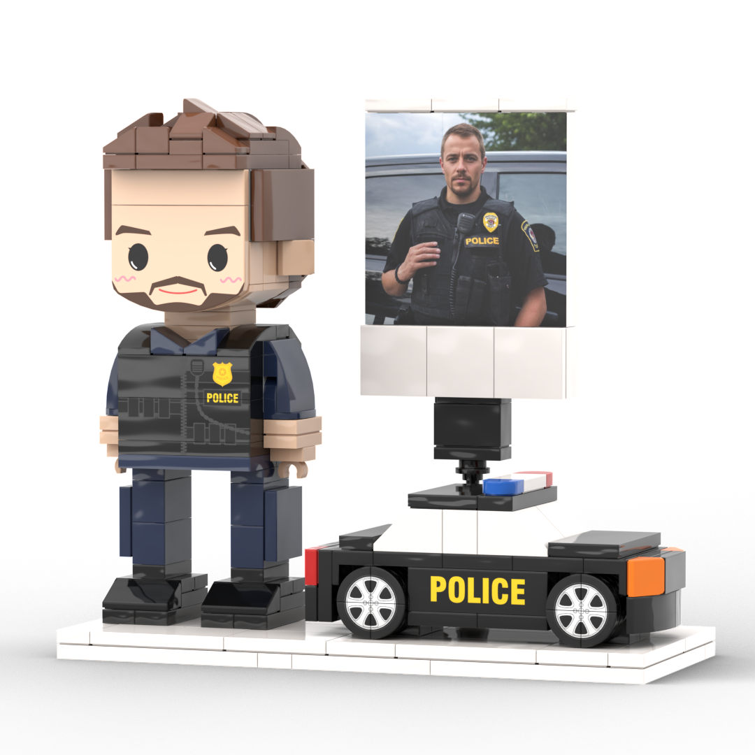 Full Body Customized 1 Person Brick Figures with Photo Police Theme Gift Birthday Gift Valentines Gift Father's Day Gift