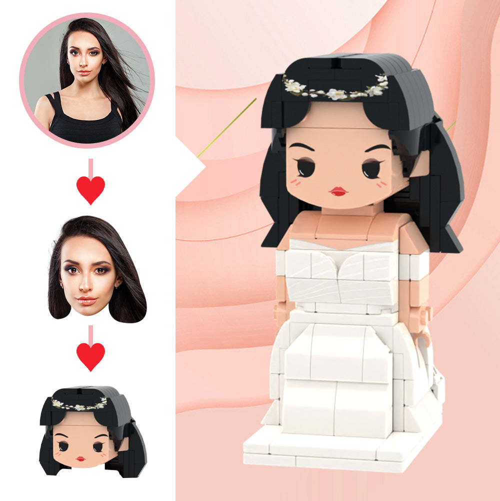 Wedding Gifts Wedding Dress with White Garland Brick Figures Custom Head Cute Brick Figures Small Particle Block Toy