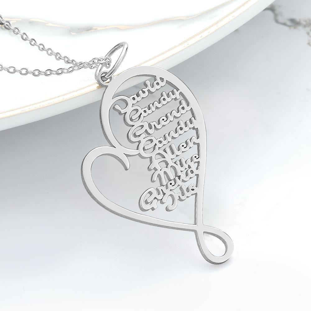 Heart-shaped Name Necklace Custom 1-8 Names Family Nameplate Necklace 925 Sterling Silver