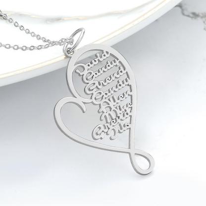 Heart-shaped Name Necklace Custom 1-8 Names Family Nameplate Necklace 925 Sterling Silver