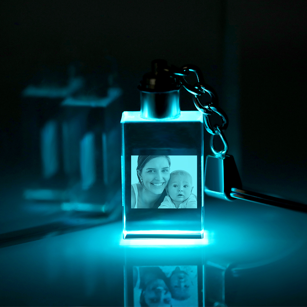 Personalized Photo Rectangle Crystal Keychain With LED Light