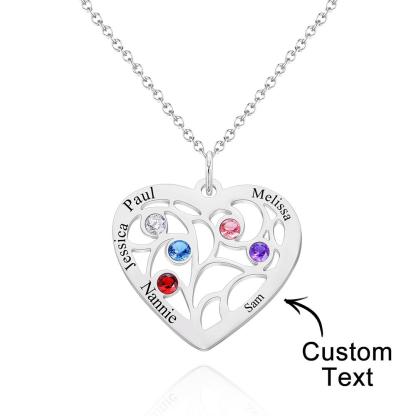 Custom Engraved Name Heart Pendant Necklace with Birthstone