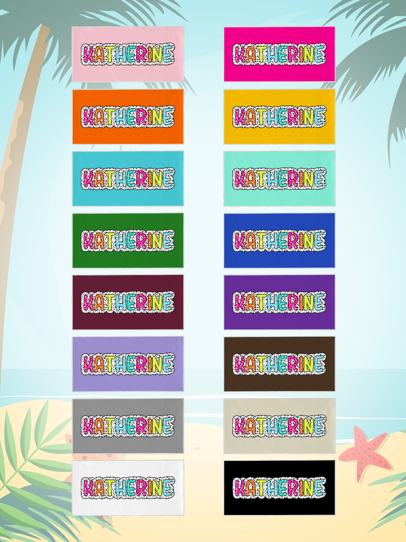 Personalized Dalmatian Dots Beach Towel with Rainbow Name Summer Vacation Bridesmaid Party Gift for Her