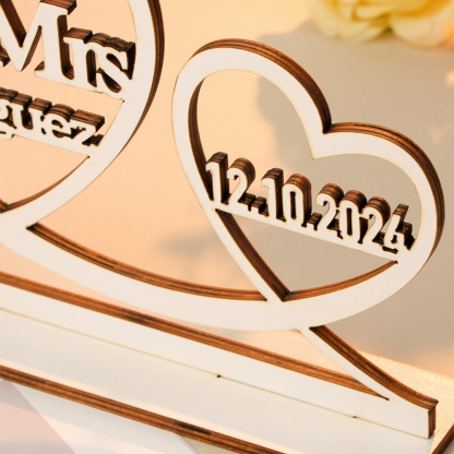 Personalized Wooden Table Decoration Sign with Name and Date for Wedding Anniversary Gift for Couple