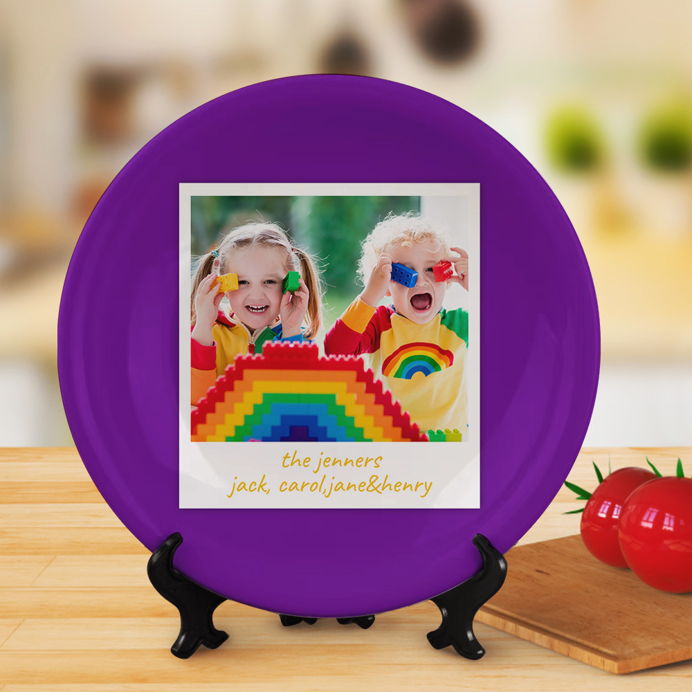 Custom Printed Text Photo Purple Ceramics Plate Dinnerware Gifts For Kids
