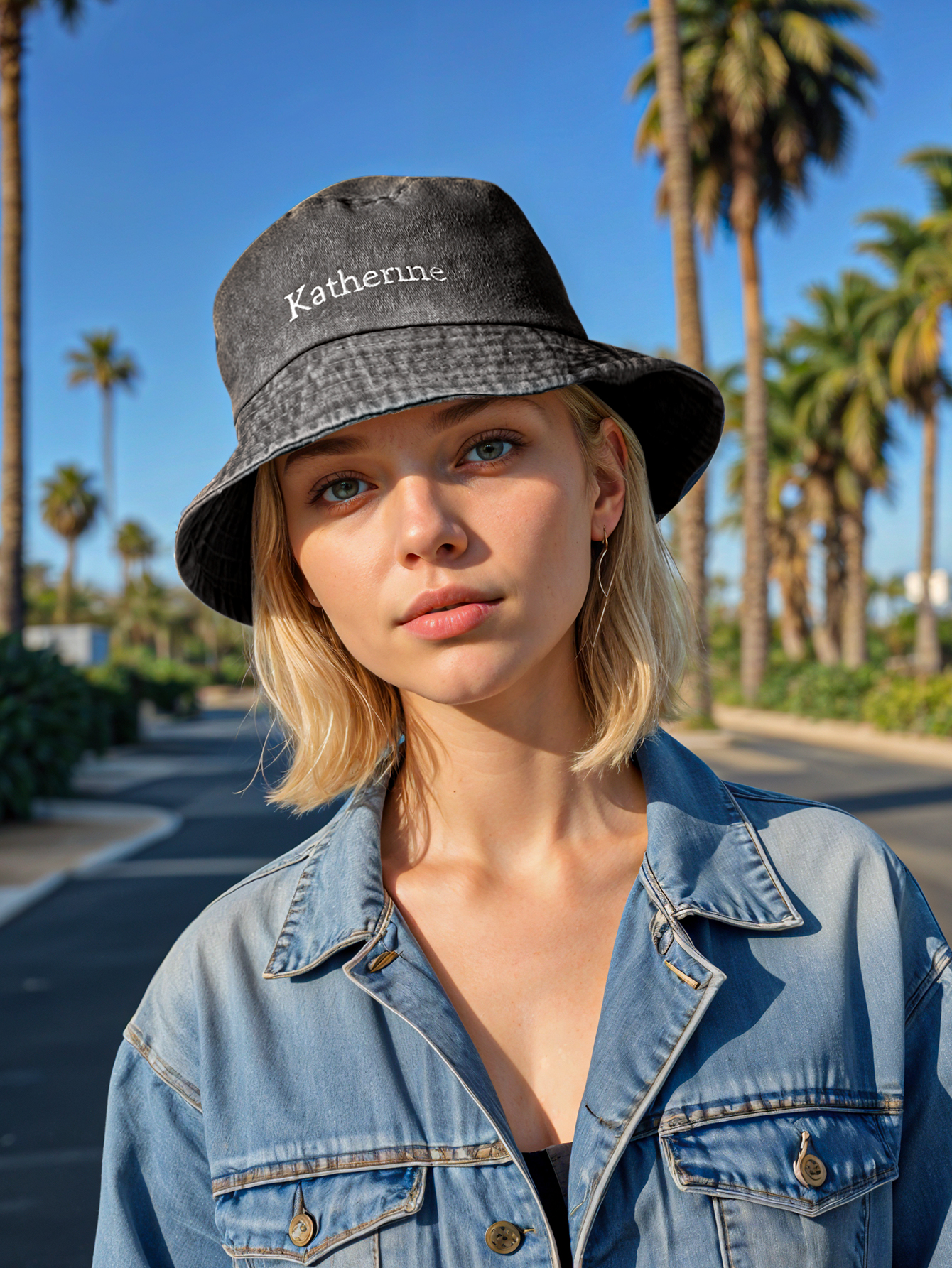 Personalized Denim Bucket Hat Custom Name Embroidery Design Gift for Friends