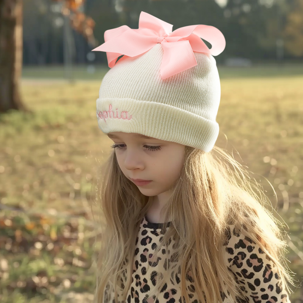 Custom Name Baby Bow Knit Hat - A Unique and Adorable Birthday Gift for Your Little One