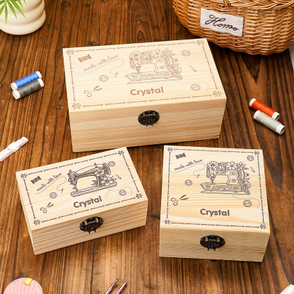 Personalized Sewing Machine Pattern Wooden Storage Box Gift for Seamstress Sewing Enthusiast