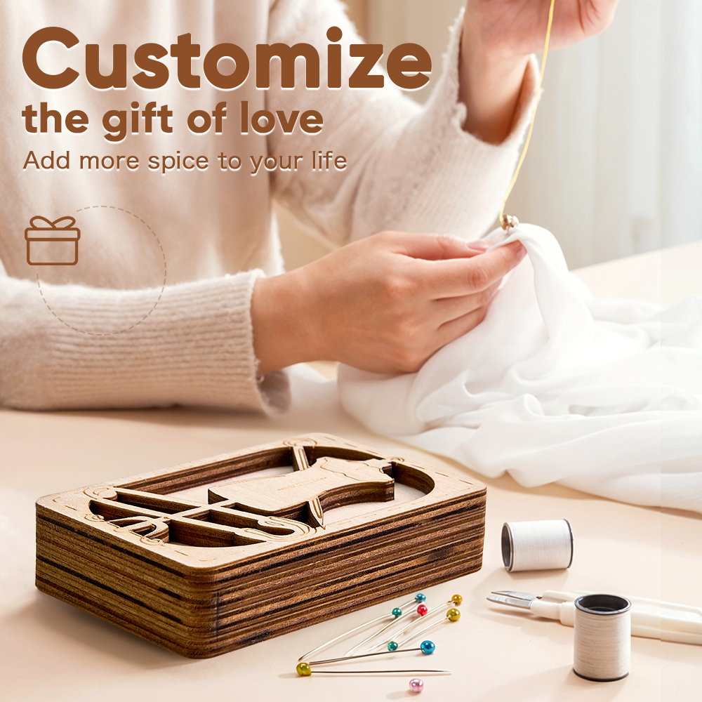 Personalized Wooden Needle Box Holder with Magnet Needle Storage Tool Gift for Craft Lovers
