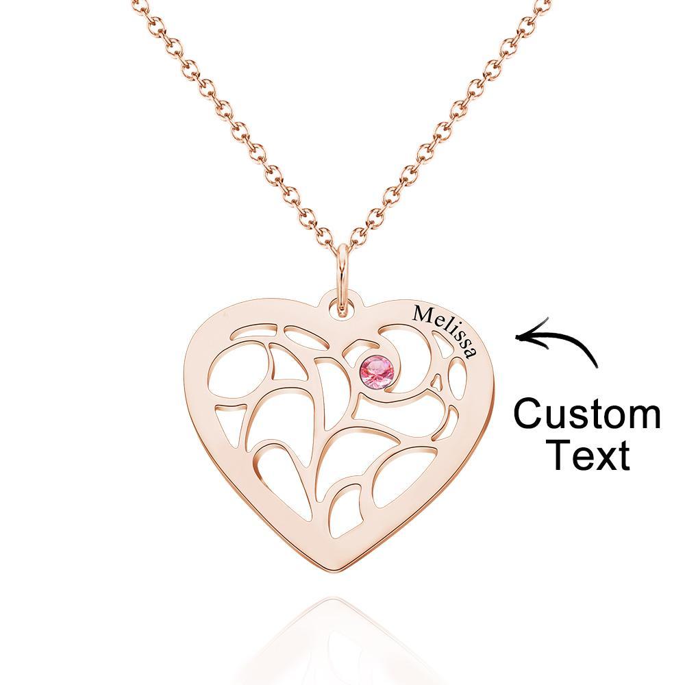 Custom Engraved Name Heart Pendant Necklace with Birthstone