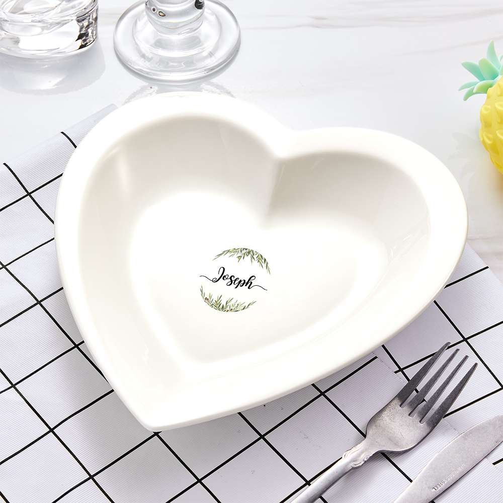 Custom Name Heart Shaped Plate Personalized Ceramics Dinner Plate