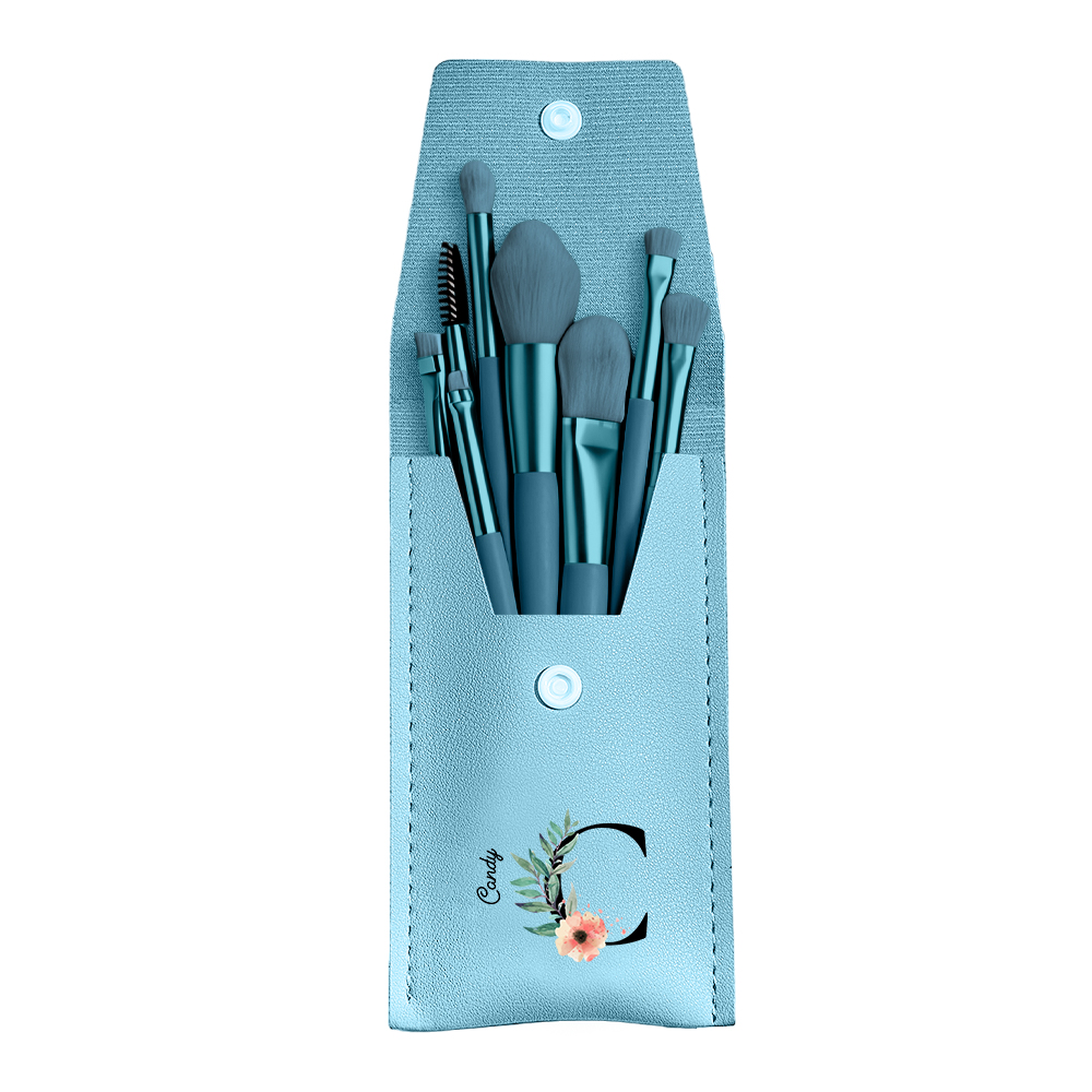 Personalized Flower PU Leather Makeup Brush Bag with 8 Pcs Makeup Brushes Gift for Her