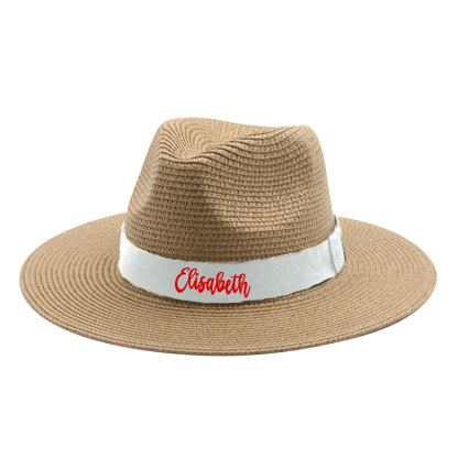 Personalized Straw Fedora Hat with White Band Custom Beach Hat Gift for Bridesmaid Friends Family Bachelorette Party