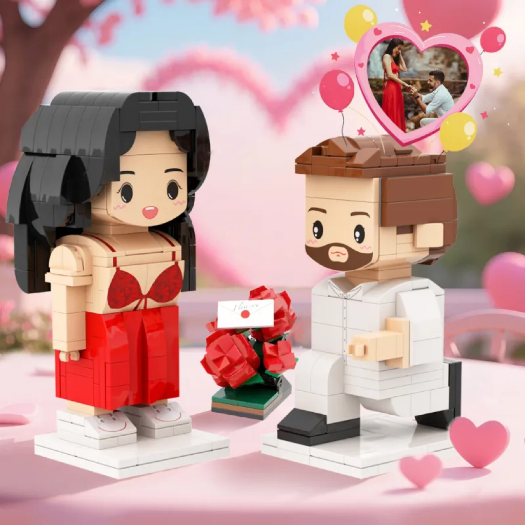 Customized  Full-body Brick Figure Couple Proposal Kneeling Brick Figures