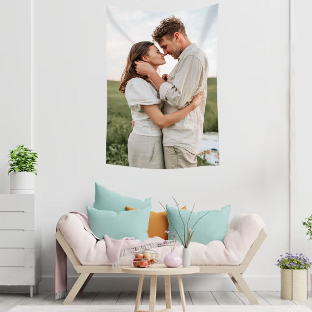 Custom Vertical Linen-Feel Tapestry Wall Hanging Printed Blanket – Single-Sided Personalized Throw for Home or Gift