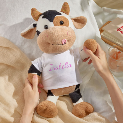 Personalized Cow Plush Stuffed Toy with Custom Text Gift for Baby Shower