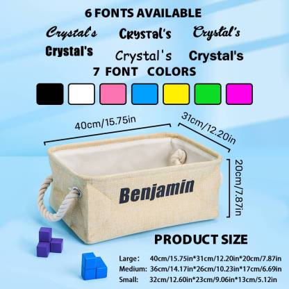 Personalized Storage Basket with Name Toy Bin Linen Organizer Gift for Children