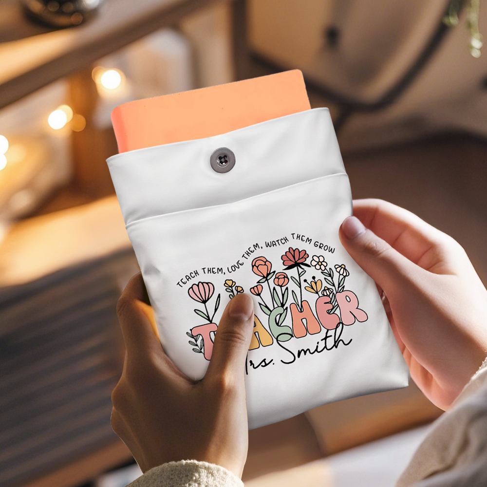 Personalized Spring Boho Wildflowers Book Cover with Pocket Book Cover Protector Gift for Teacher