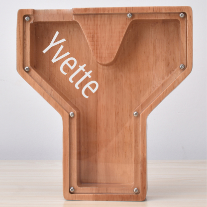 Custom Engraved Name Oak Wooden Letter Piggy Bank