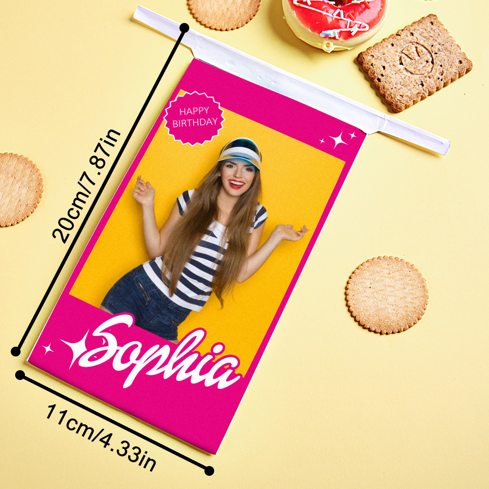 Personalized Treat Bag with Photo Name Snack Bag Birthday Party Favor Gift for Girl