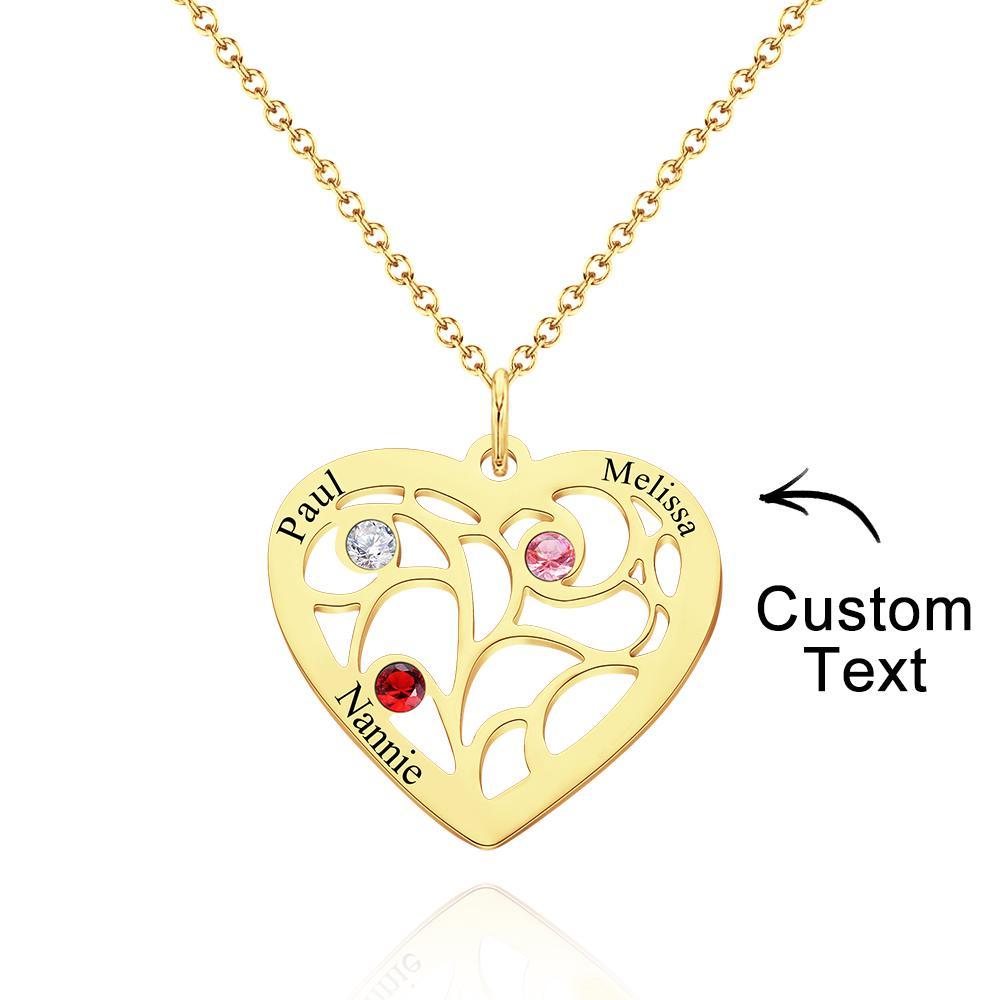 Custom Engraved Name Heart Pendant Necklace with Birthstone