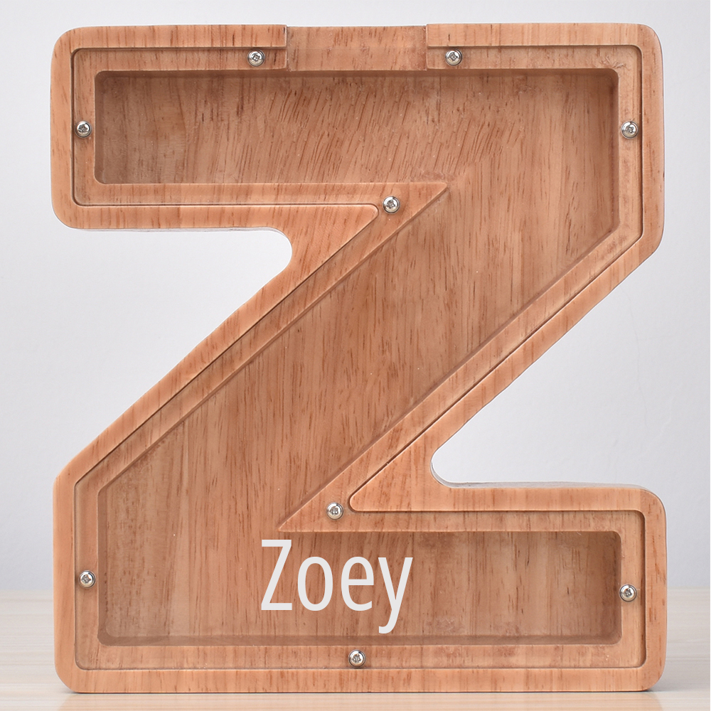 Custom Engraved Name Oak Wooden Letter Piggy Bank