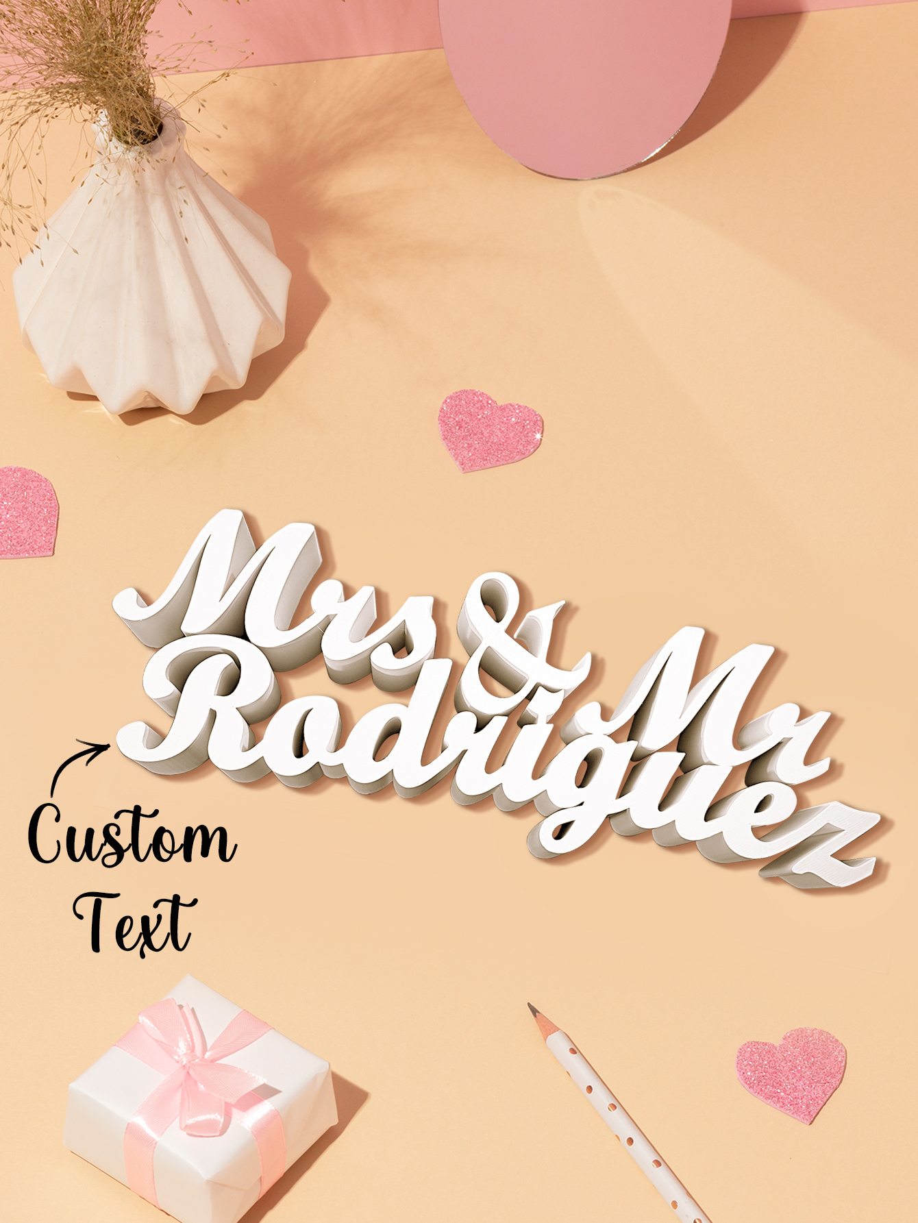 Personalized 3D Print Last Name Sign Custom Wedding Family Name Sign Wedding Tabletop Centerpieces for Wedding and Home