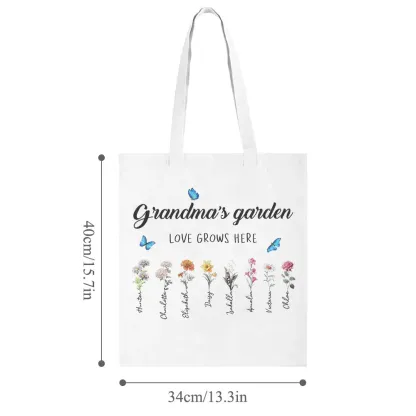 Personalized Birth Month Flowers Grandma's Garden Tote Bag Mom's Garden Tote Bag With Kids Names Gift For Grandma